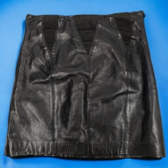 Vintage Jean-Claude Poitras Real Lamb Skin Leather Skirt Black Mini Bac… - Picture 12 of 12